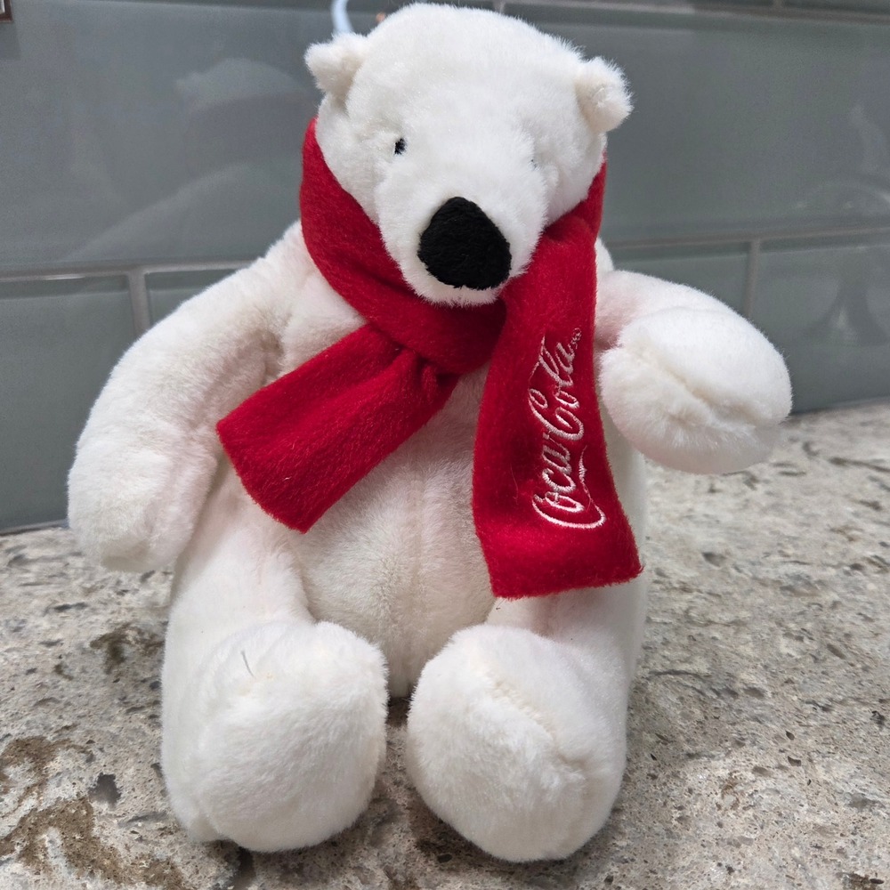 Coca Cola Polar Bear Plush Red Scarf‎ Embroidered Logo 2014 Holiday Toy
